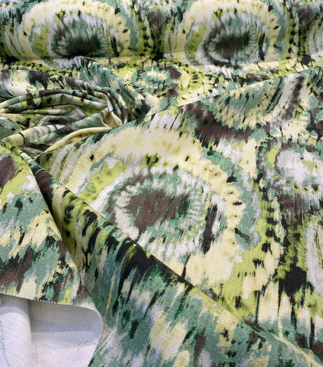 Urban Green Cotton Fabric - Ikat, Green/Dark Green/Brown/White/Beige, 57" Width (By The Yard)