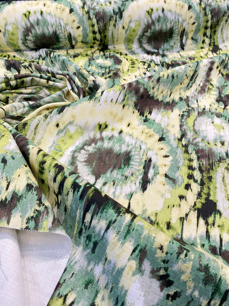 Urban Green Cotton Fabric - Ikat, Green/Dark Green/Brown/White/Beige, 57" Width (By The Yard)