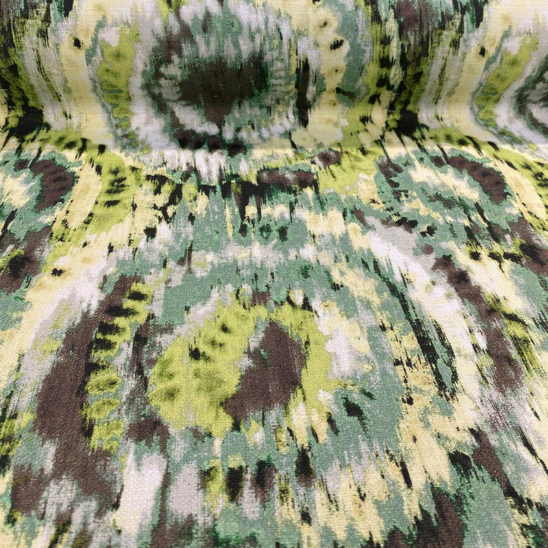 Urban Green Cotton Fabric - Ikat, Green/Dark Green/Brown/White/Beige, 57" Width (By The Yard)
