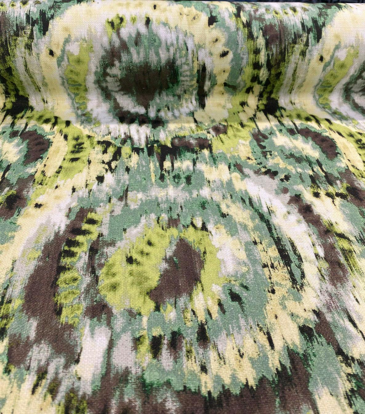 Urban Green Cotton Fabric - Ikat, Green/Dark Green/Brown/White/Beige, 57" Width (By The Yard)