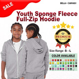 BELLA + CANVAS® Youth Sponge Fleece Full-Zip Hoodie - 3739Y