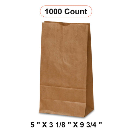 Small Kraft Grocery Bags 5'' x 3 1/8'' x 9 3/4''