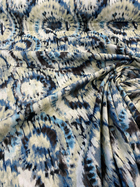 Urban Blue Ikat Cotton Fabric - Blue, Brown, Black, Beige, White, Gray, 57" Width (1 Yard)