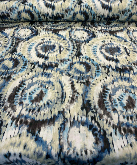 Urban Blue Ikat Cotton Fabric - Blue, Brown, Black, Beige, White, Gray, 57" Width (1 Yard)