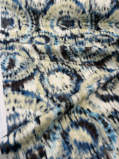 Urban Blue Ikat Cotton Fabric - Blue, Brown, Black, Beige, White, Gray, 57" Width (1 Yard)