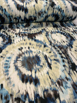 Urban Blue Ikat Cotton Fabric - Blue, Brown, Black, Beige, White, Gray, 57" Width (1 Yard)