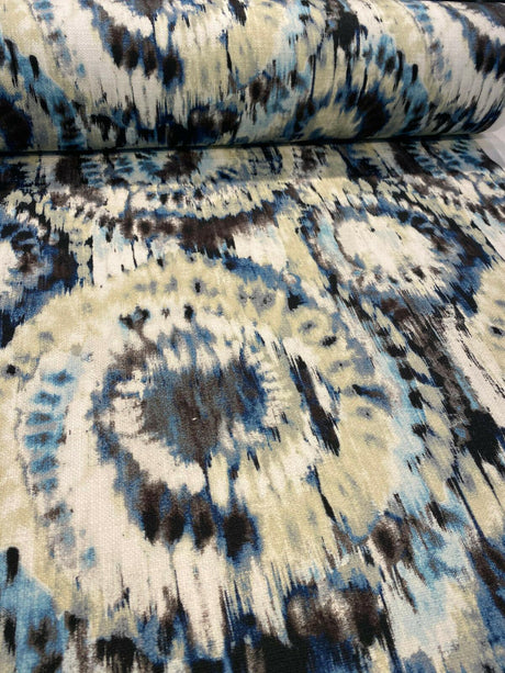Urban Blue Ikat Cotton Fabric - Blue, Brown, Black, Beige, White, Gray, 57" Width (1 Yard)