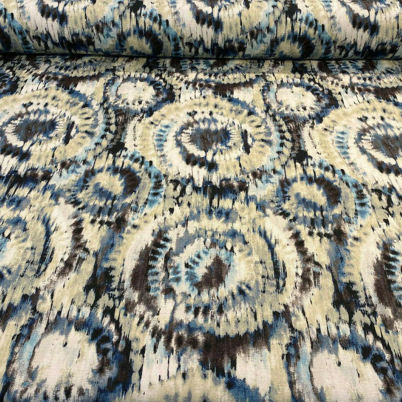 Urban Blue Ikat Cotton Fabric - Blue, Brown, Black, Beige, White, Gray, 57" Width (1 Yard)