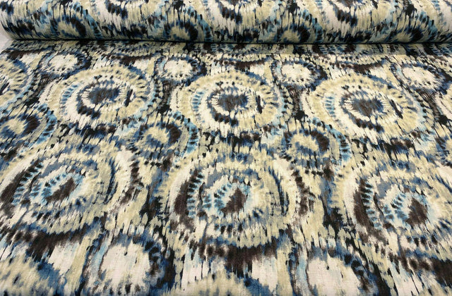 Urban Blue Ikat Cotton Fabric - Blue, Brown, Black, Beige, White, Gray, 57" Width (1 Yard)