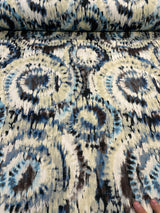 Urban Blue Ikat Cotton Fabric - Blue, Brown, Black, Beige, White, Gray, 57" Width (1 Yard)