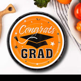 25 Count Orange Congrats Grad Solid Color Paper Dessert Plates Disposable Graduation Party