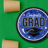 25 Count Blue Congrats Grad Paper Plates 9 Inch Graduation Party Supplies for School Colors