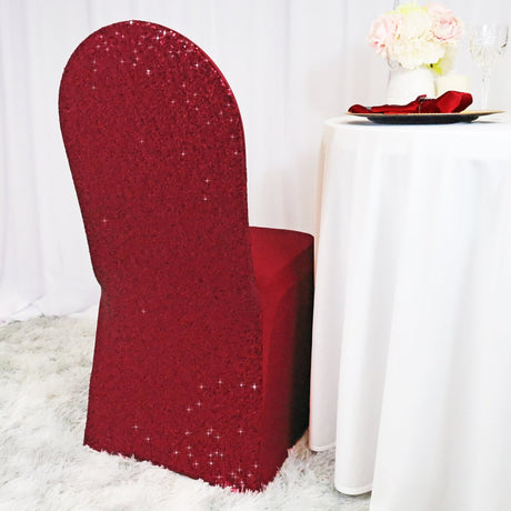 1 Piece Apple Red Sequin Chair Cover, Stretch Spandex Fit for Banquet Events