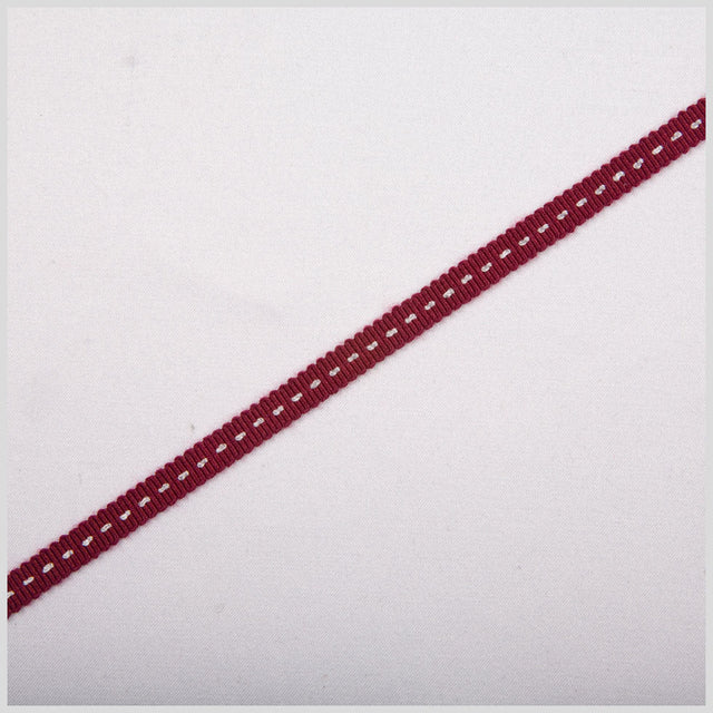 Wine Stitched Grosgrain Ribbon - 0.19"