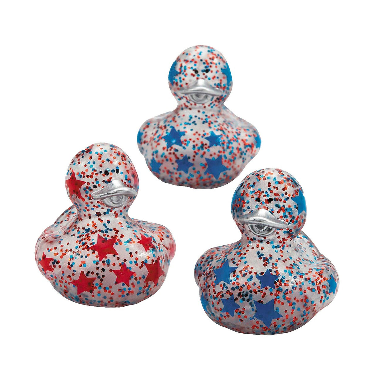 2" Patriotic Red, White & Blue Glitter Rubber Ducks 12 Pc.