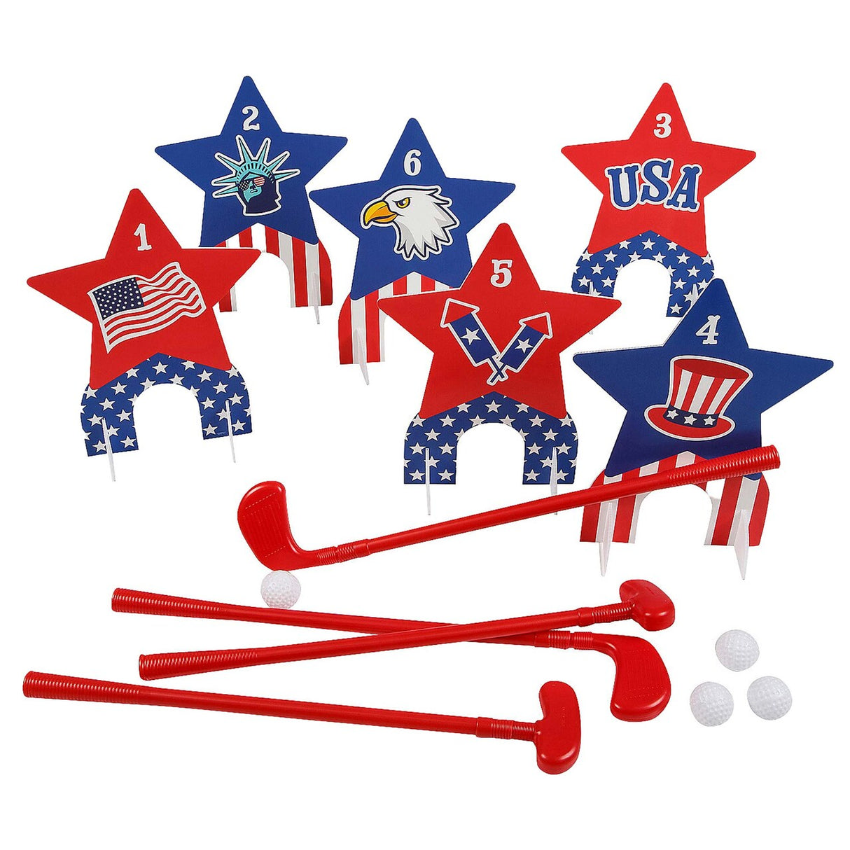26 Pieces Patriotic Stars & Stripes Indoor or Outdoor Mini Golf Set for 4