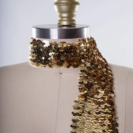 1 Yard 2.5" Antique Gold Stretch Sequin Trim Ultra Wide