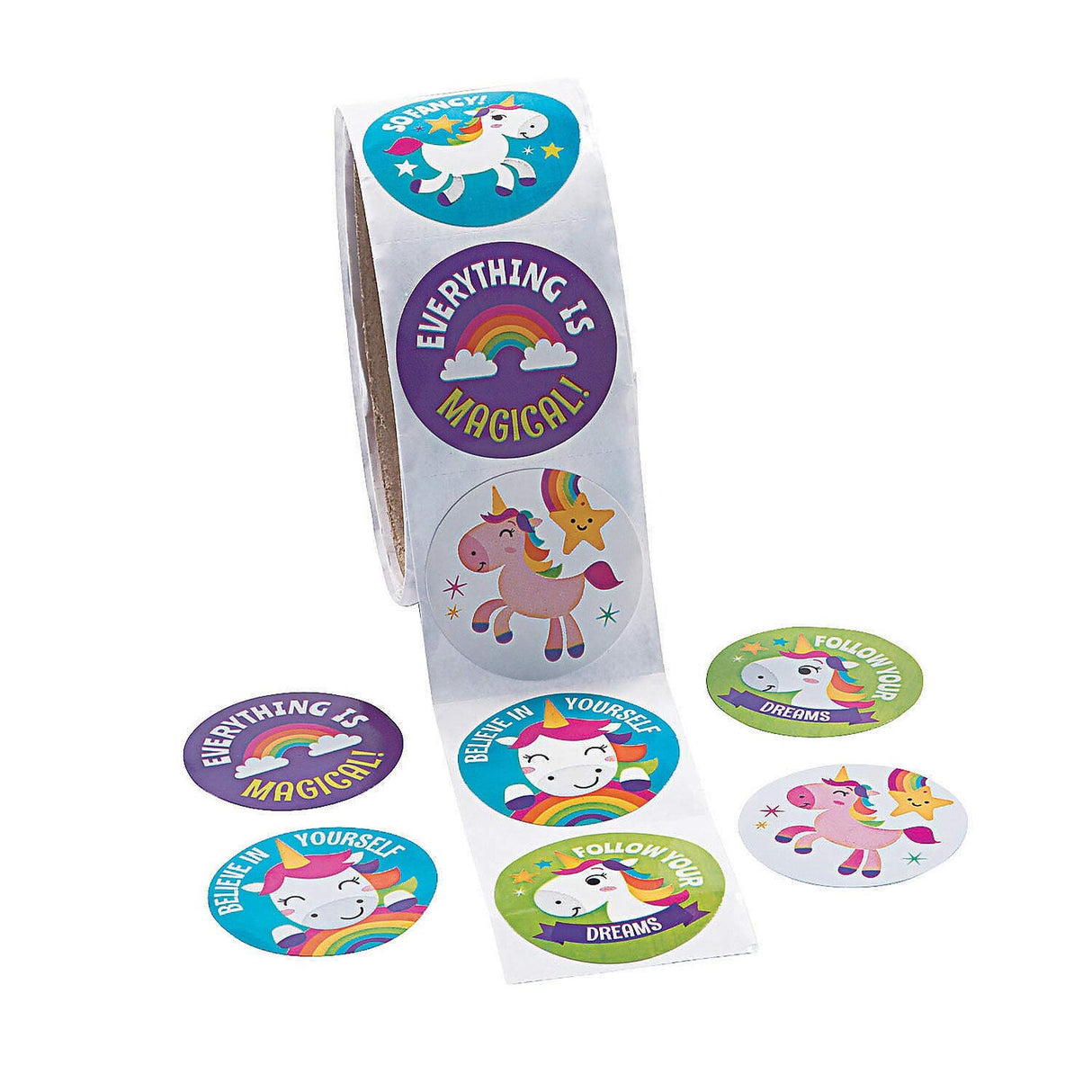 Multicolor Motivational Unicorn Sticker Roll 100 Pieces