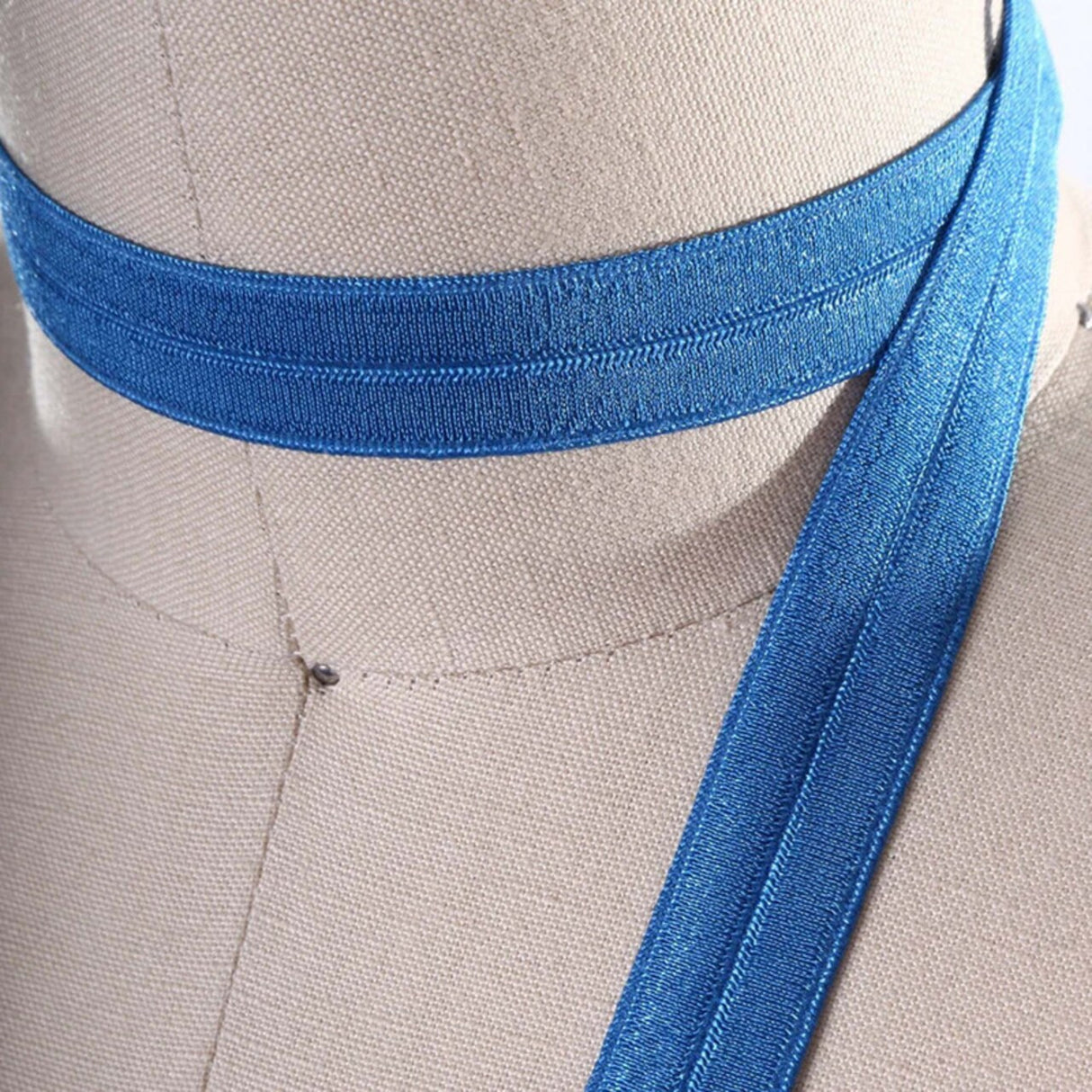 3 Yards Teal Blue Fold Over Elastic 5/8" Soft Trim for Hairbands & Crafts