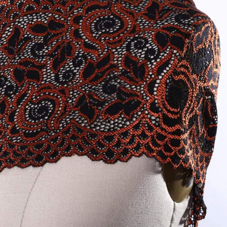 Orange and Black Rose Stretch Lace Trim 6" Wide Floral Elastic for Lingerie, Costumes & Crafts