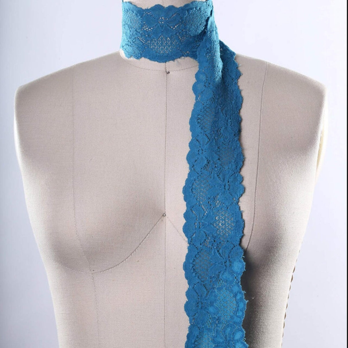 2 Yards Middle Sky BlueWide Stretch Lace Trim 2.5" Floral Elastic for Lingerie, Sewing & Crafts
