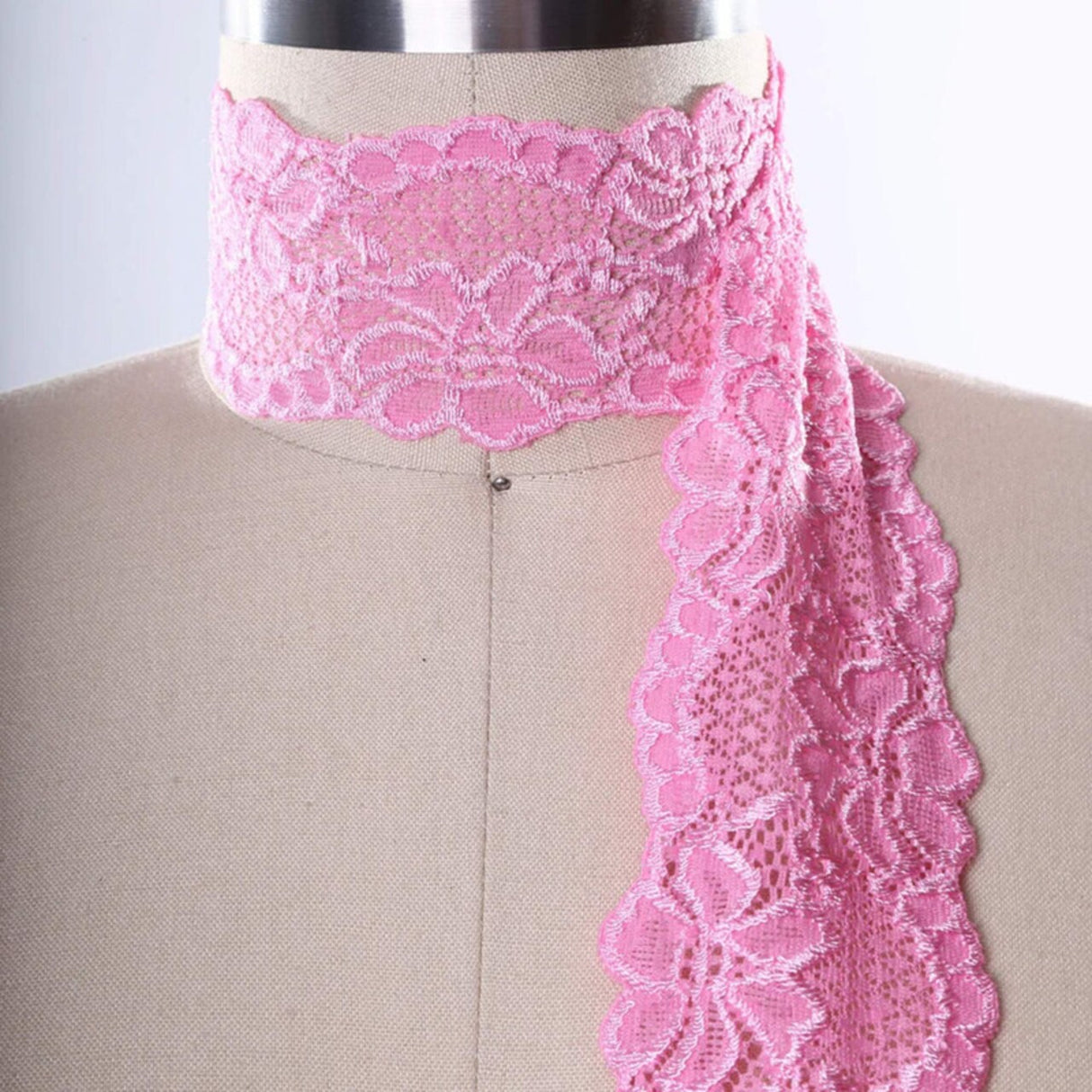 2 Yards 2.5" Japanese Medium Pink Wide Stretch Floral for Bridal Wedding Decorations, Sewing DIY Making and DIY Crafts