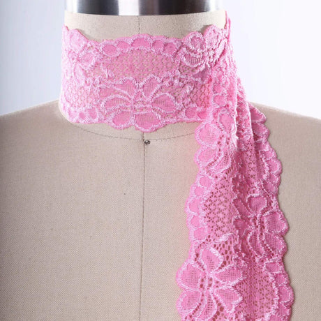 2 Yards 2.5" Japanese Medium Pink Wide Stretch Floral for Bridal Wedding Decorations, Sewing DIY Making and DIY Crafts