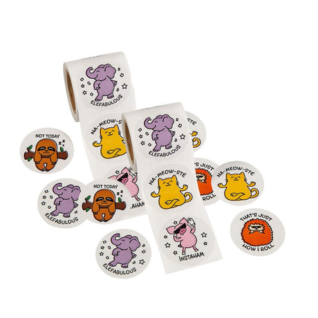 1 1/2" Eccentric Animals Sticker Roll 100 Pieces