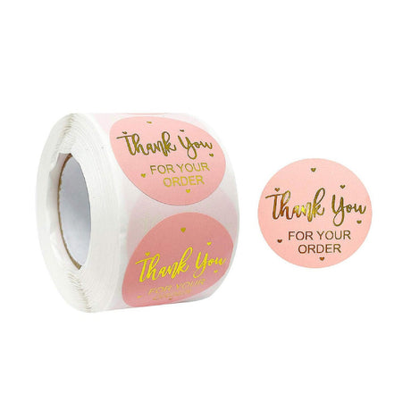 Wrapables 1.5" Thank You Stickers Roll Sealing Stickers and Labels 500 Pc Pink & Gold