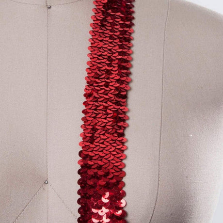 1 Yard 1.5" Red Stretch Sequin Trim