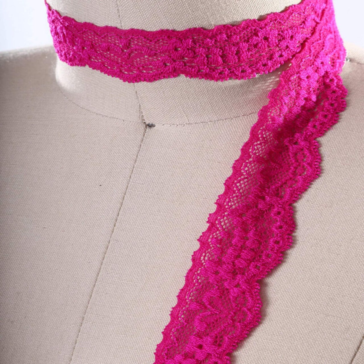 2 Yards Hot Pink Stretch Lace Trim 1" Floral Elastic Ribbon for Sewing, Lingerie & Crafts