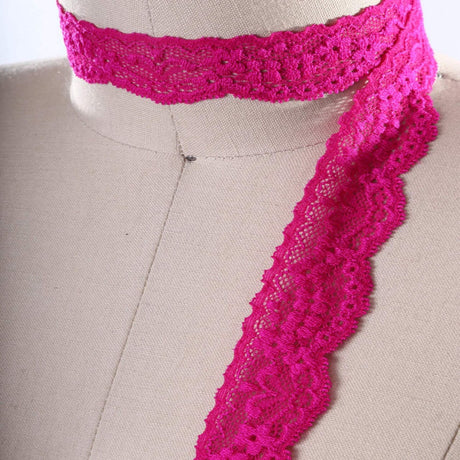 2 Yards Hot Pink Stretch Lace Trim 1" Floral Elastic Ribbon for Sewing, Lingerie & Crafts
