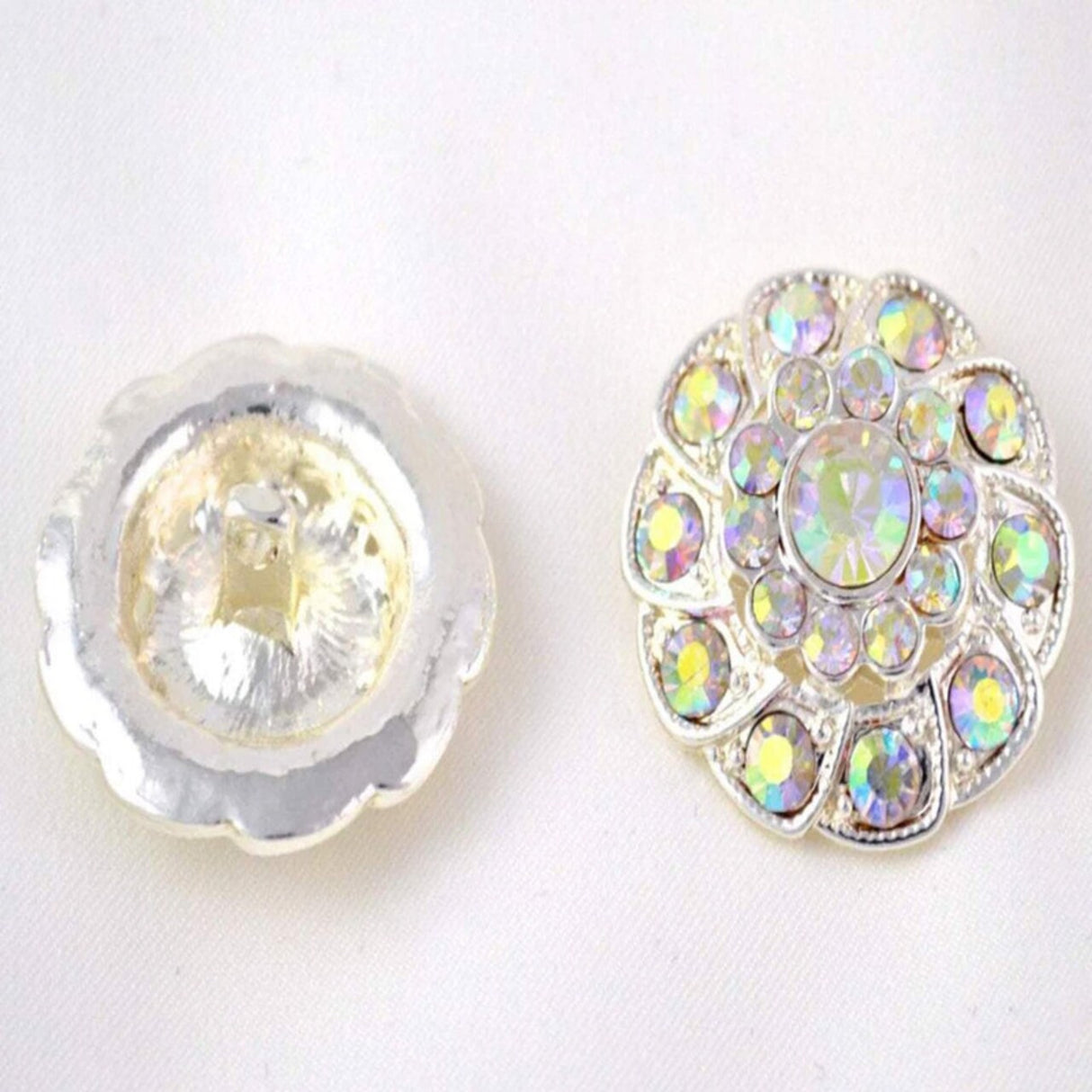 1 1/8" Size Elegant Silver AB Rhinestone Flower Button
