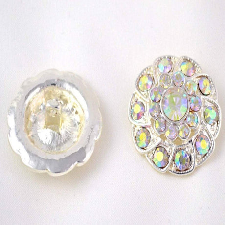 7/8" Size Shiny AB Flower Dome Silver Button