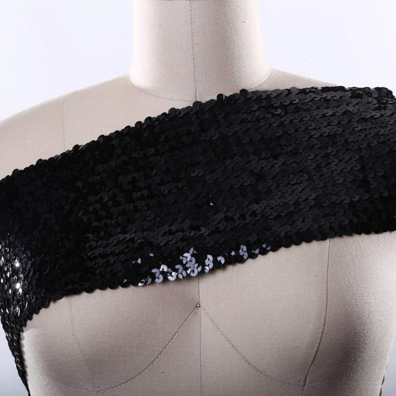 1 Yard 6" Wide Black Stretch Flat Sequin Banded Trim for Bandeaus Making and Costume Making