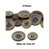 12 Small Faux Wood Plastic Buttons – 24L (15mm / 5/8") Sanded Four-Hole Multipurpose Buttons