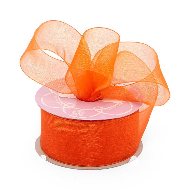 Shimmer Sheer Organza Ribbon – Orange, 7/8" x 100 Yards (1 Roll)