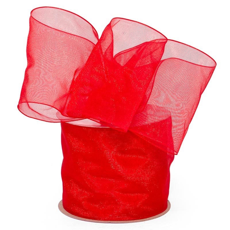 Shimmer Sheer Organza Ribbon – Red, 1 1/2" x 100 Yards (1 Roll)
