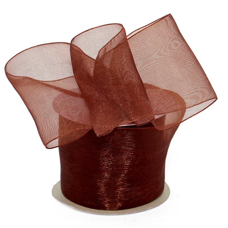 Shimmer Sheer Organza Ribbon – Seal Brown, 7/8" x 25 Yards (1 Roll)