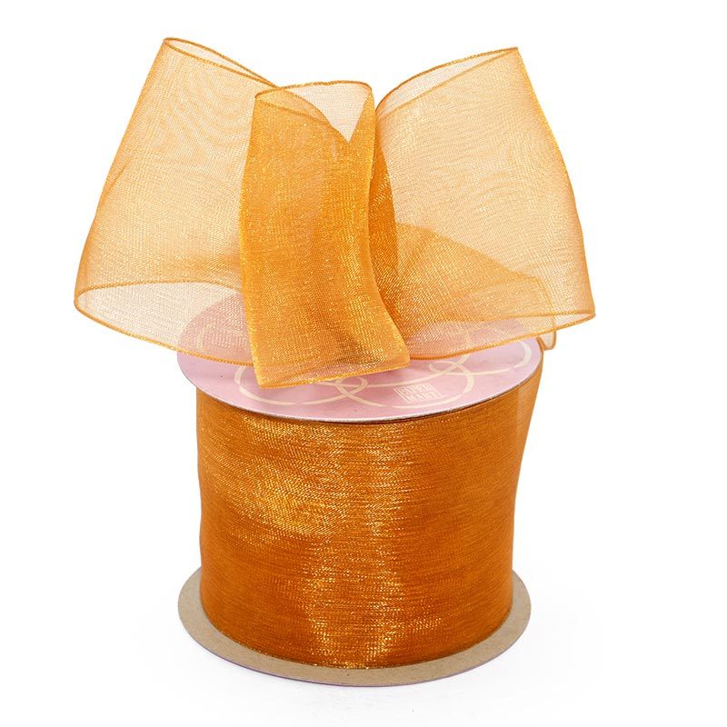 Shimmer Sheer Organza Ribbon – Butterscotch, 3/8" x 25 Yards (1 Roll)