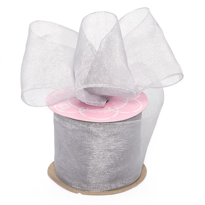 Shimmer Sheer Organza Ribbon – Silver, 1/4" x 25 Yards (1 Roll)
