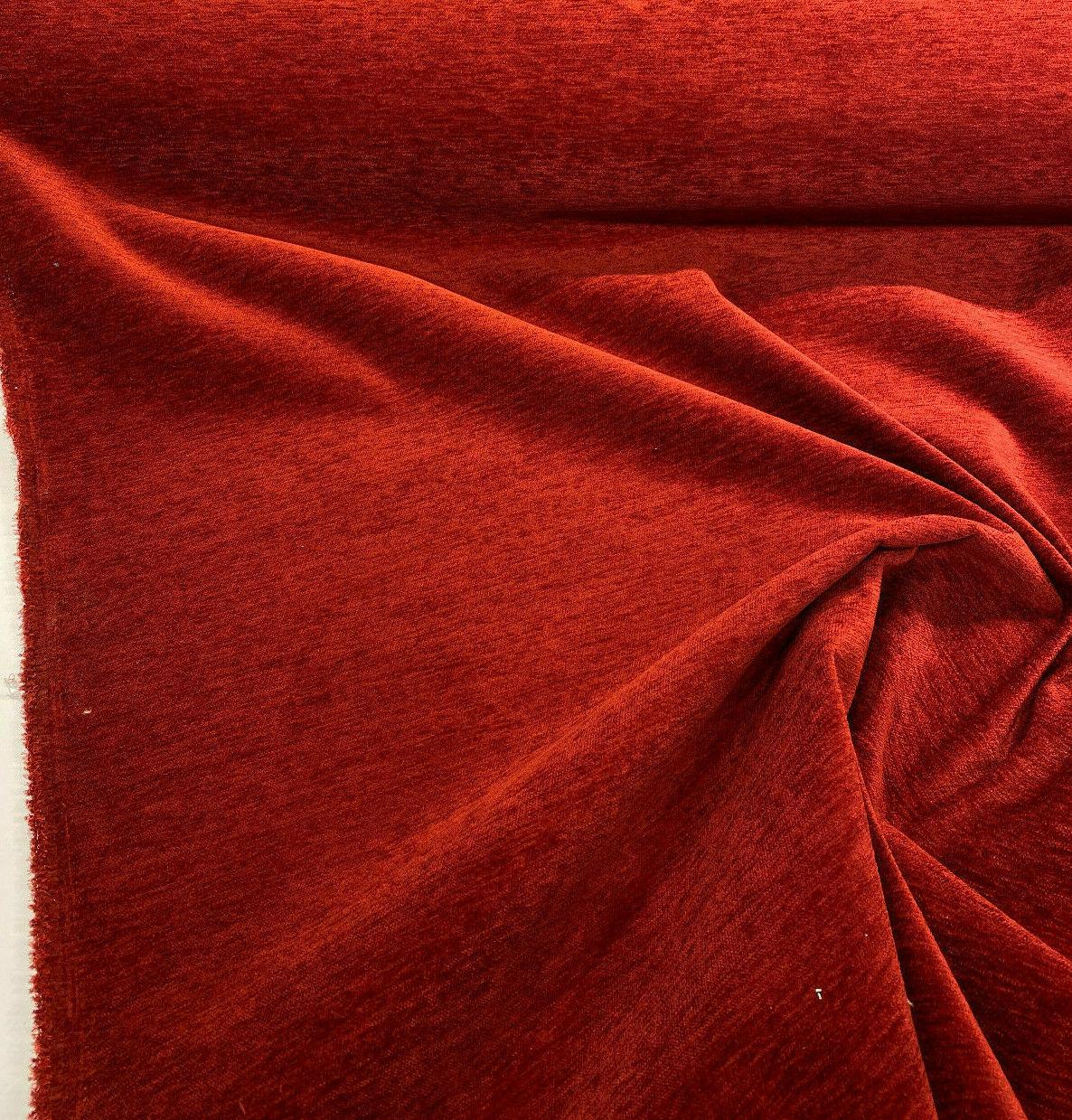 Barcelona Red Cinnabar Soft Chenille Upholstery Fabric - Solid Red Maroon, 56" Width (1 Yard)