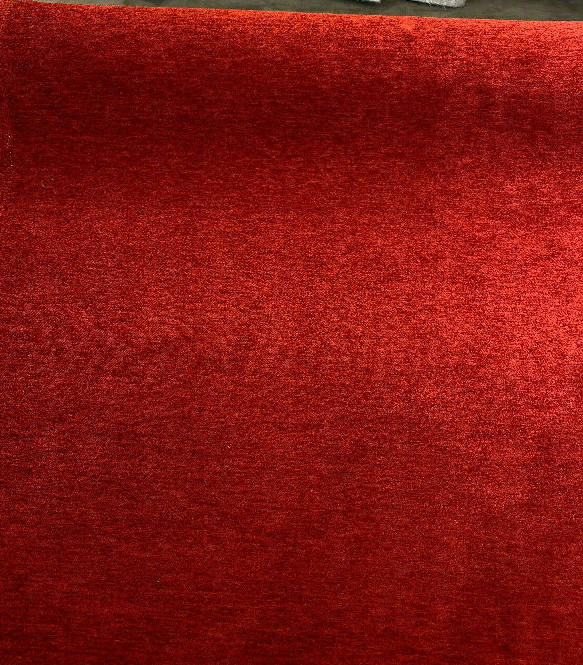 Barcelona Red Cinnabar Soft Chenille Upholstery Fabric - Solid Red Maroon, 56" Width (1 Yard)