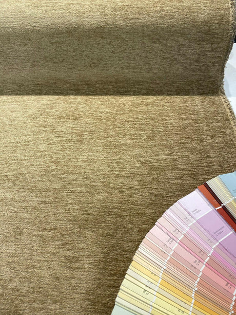 Barcelona Camel Tan Soft Chenille Upholstery Fabric - Camel Tan, Solid, 56" Width (1 Yard)
