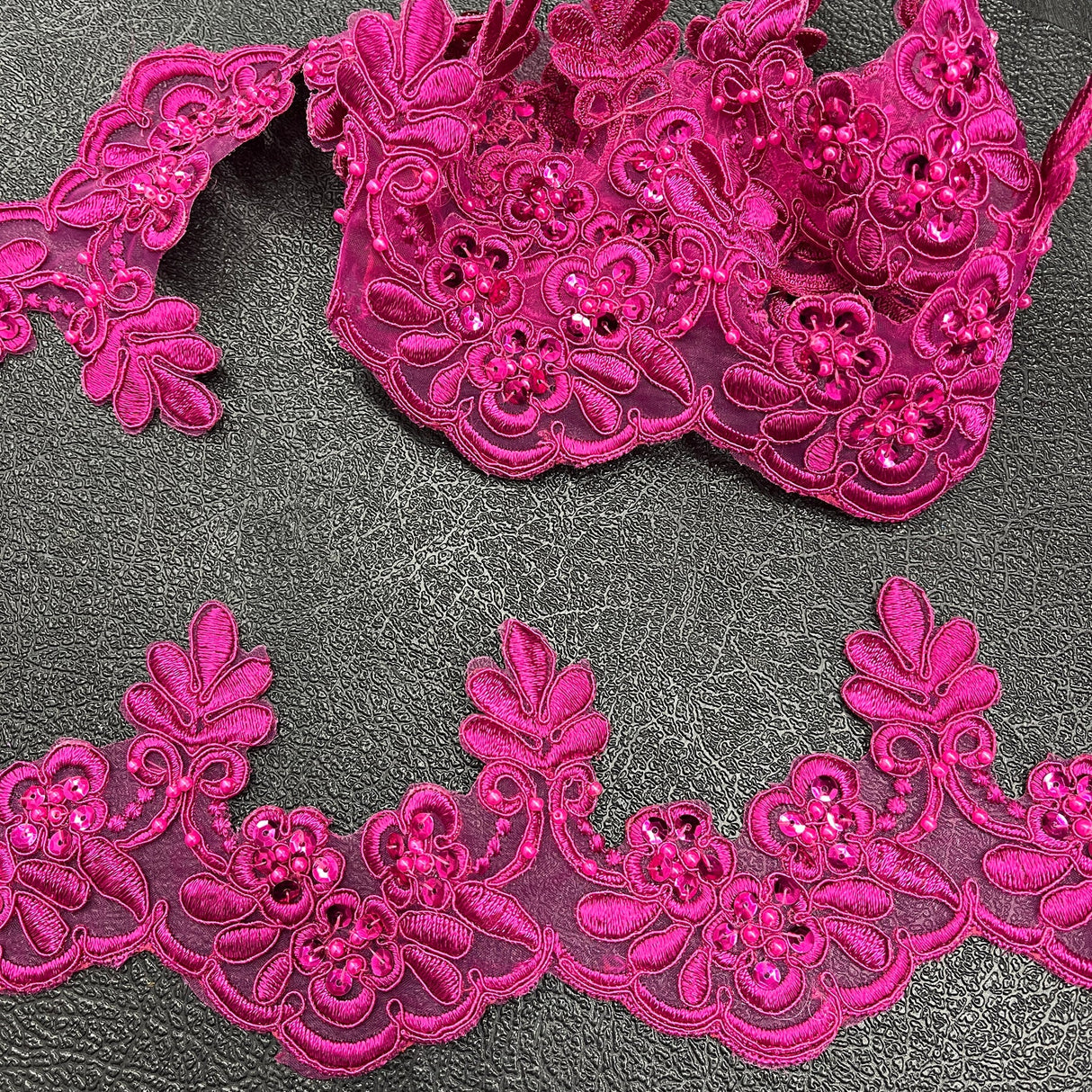1 Yard Beaded & Corded Embroidered Lace Trim 3" Wide 100% Polyester for Bridal & Evening Dresses