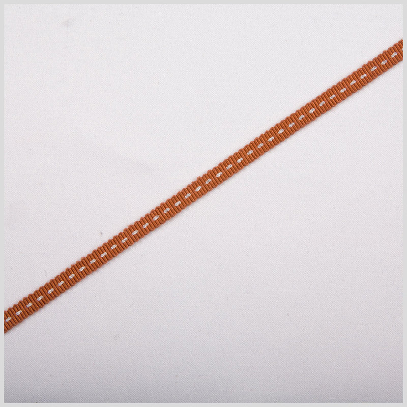 Rust Stitched Grosgrain Ribbon - 0.19"
