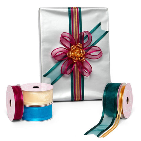 Satin Edged Arabesque Ribbon 1 1/2 '' X 25 yd Silver Color 1 / roll