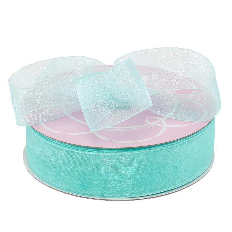 Shimmer Sheer Organza Ribbon – Aqua, 1 1/2" x 100 Yards (1 Roll)