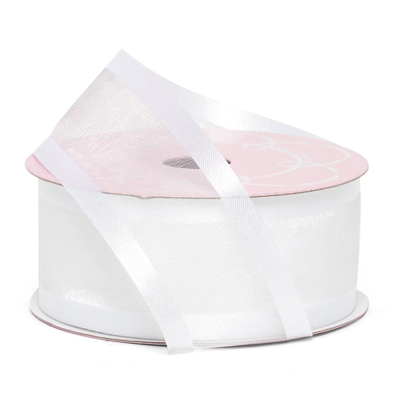 Satin Edged Arabesque Ribbon 7/8 '' X 25 yd White Color 1 / roll