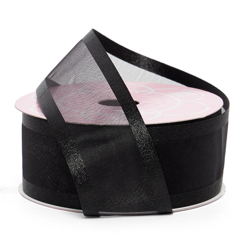 Satin Edged Arabesque Ribbon 7/8 '' X 25 yd Black Color 1 / roll